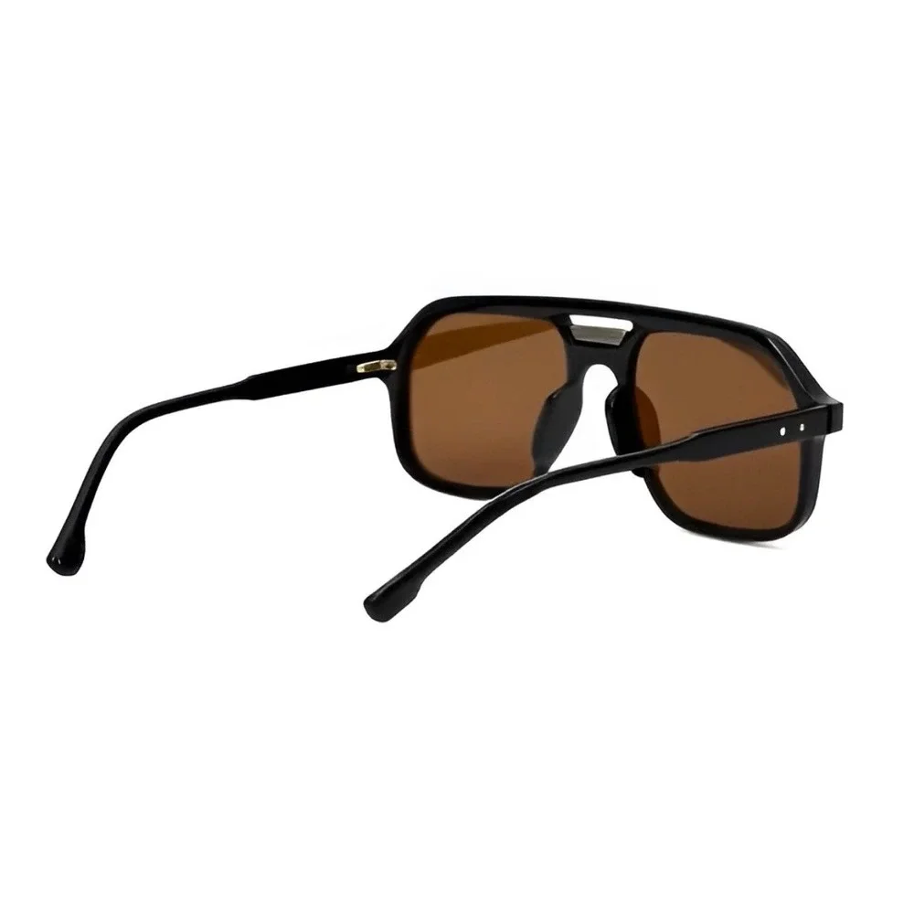 Oversized Flat Top Aviator Sunglasses Black Frame Brown Lens Square Shield 142mm